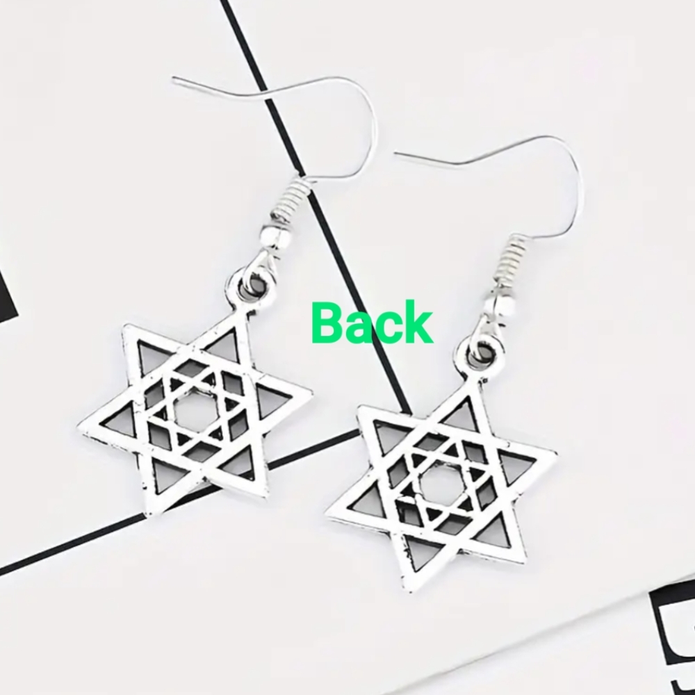 Stacked Hexagram / Star of David Dangle Earrings  silvery or golden   <Fashion> - Picture 4 of 8